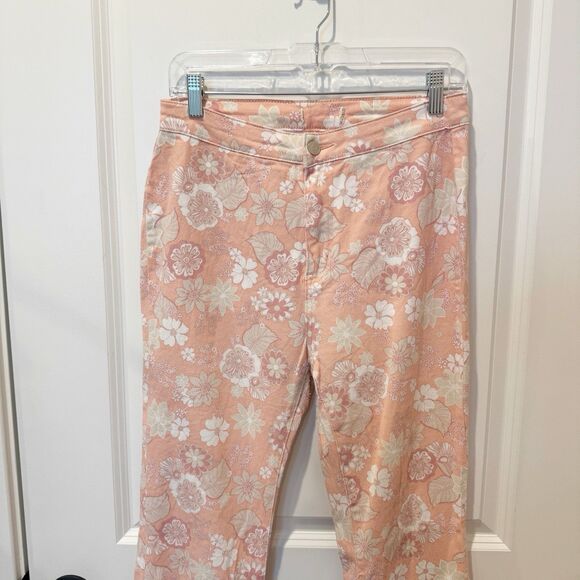 Womens Floral Groovy Bell Bottom Flare Jeans Size Large Hippie 70s Festival Boho - Picture 2 of 9